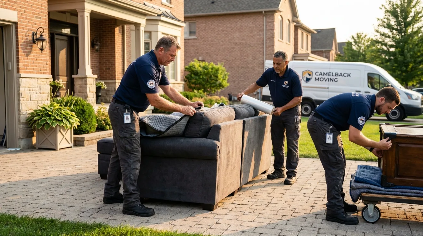 Large estate moving crew wrapping furniture in Webster City, IA