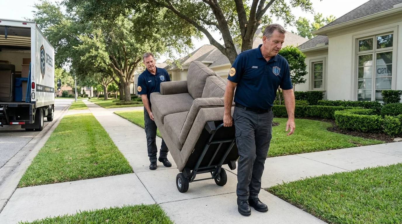 Local residential moving crew loading furniture in Webster City, IA