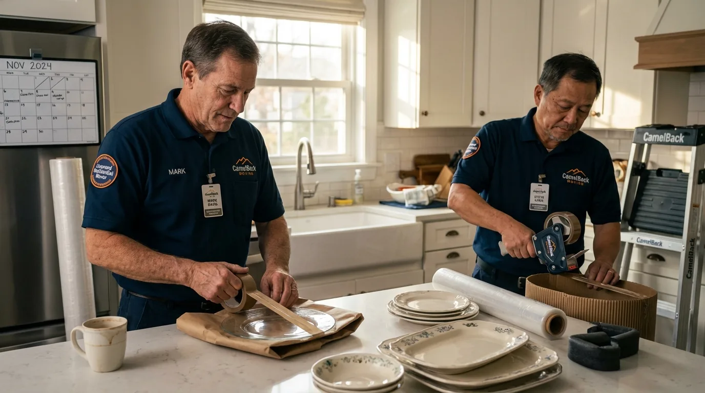Professional crew packing kitchen dishware in Webster City, IA